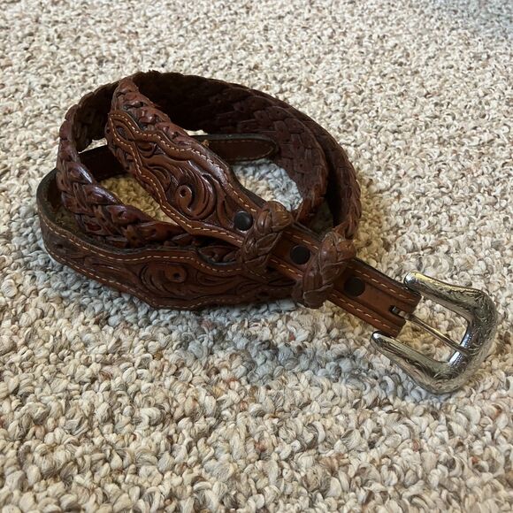 Nocona Western Braided Leather Belt Silver Buckle Brown Size 40 Distressed - Picture 1 of 10